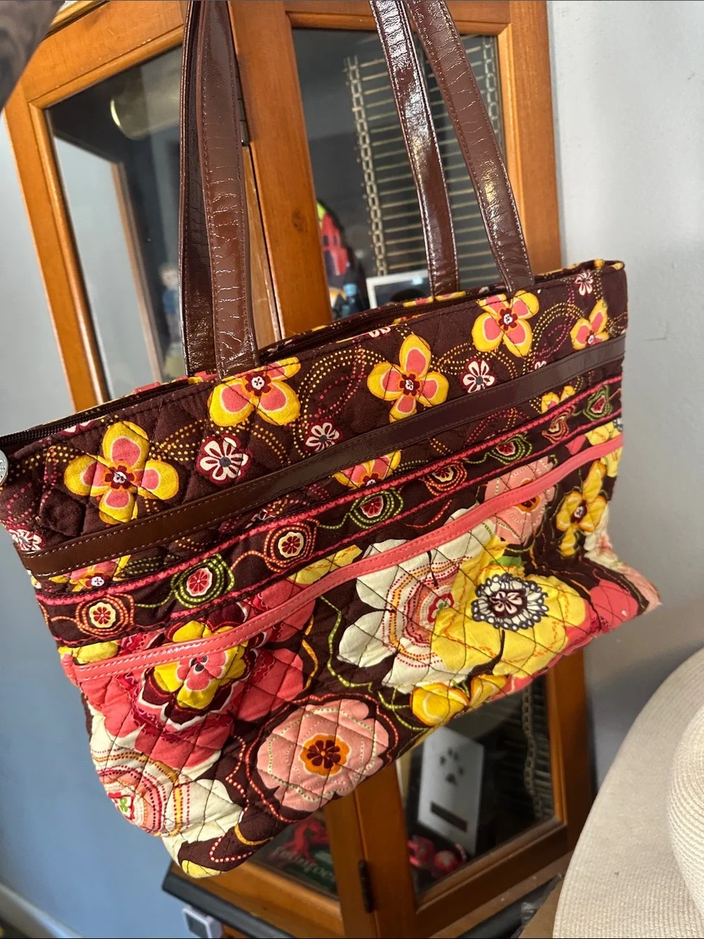 Vera Bradley Buttercup Quilted Floral Tote in Brown, Pink & Yellow